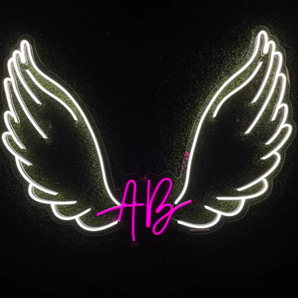 Customized Wings Bride & Groom Initials Neon Sign